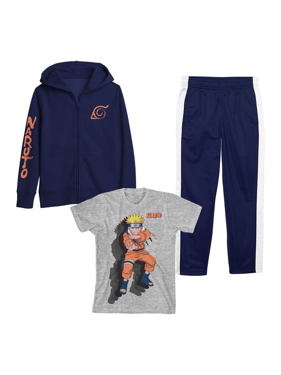 Youth Boys Naruto 3 pc Hoodie Jogger T-shirt combo-Large