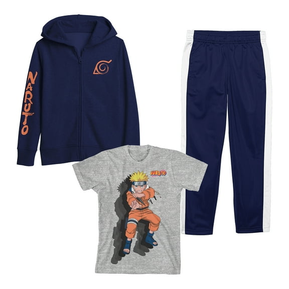 Youth Boys Naruto 3 pc Hoodie Jogger T-shirt combo-Small