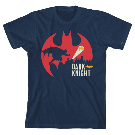 Youth Boys Navy Blue Batman Symbol Gotham City Skyline Graphic Tee Shirt-XS