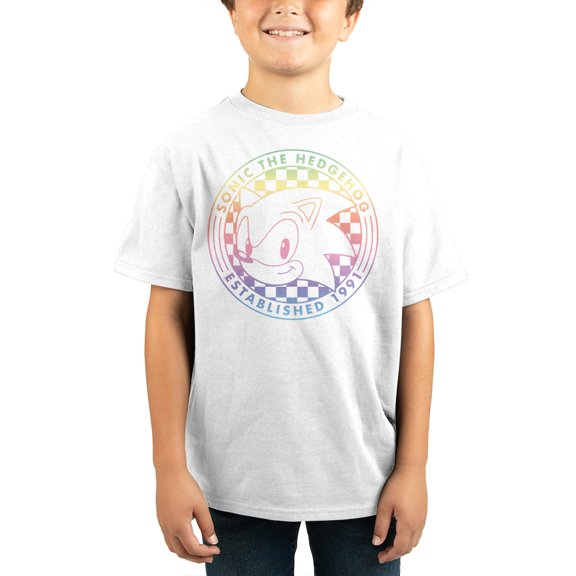 Youth Boys Sonic the Hedgehog Rainbow Logo White Graphic Tee - L
