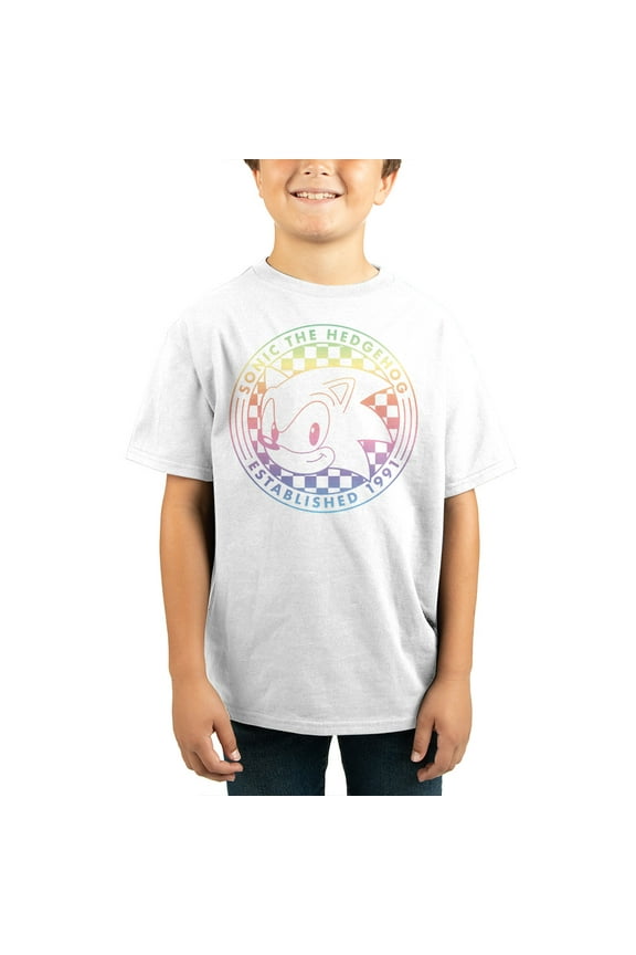 Youth Boys Sonic the Hedgehog Rainbow Logo White Graphic Tee -XL