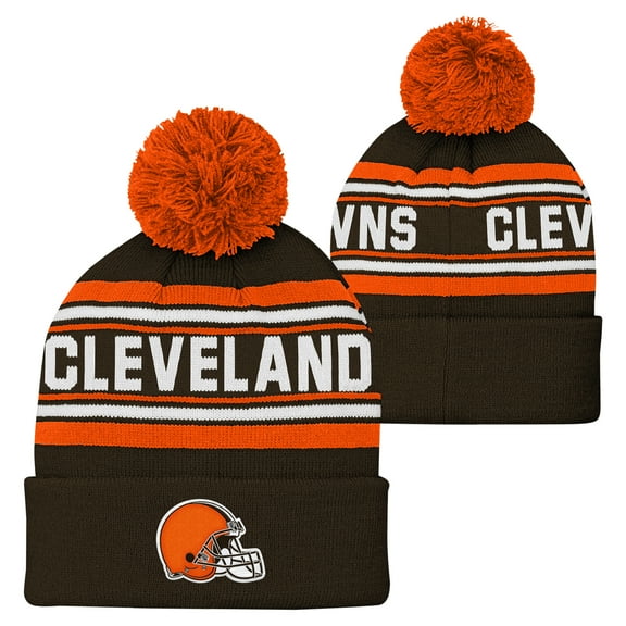 Youth Brown Cleveland Browns Jacquard Cuffed Knit Hat with Pom