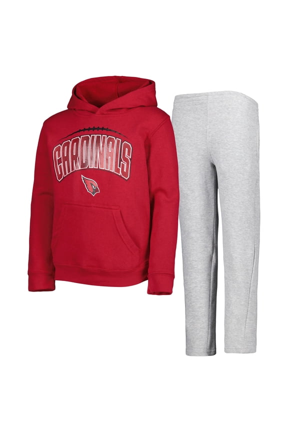 Youth Cardinal/Heather Gray Arizona Cardinals Double Up Pullover Hoodie & Pants Set