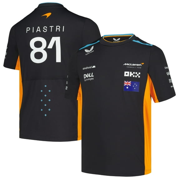Youth Castore Oscar Piastri Black McLaren F1 Team Replica Set Up Driver T-Shirt