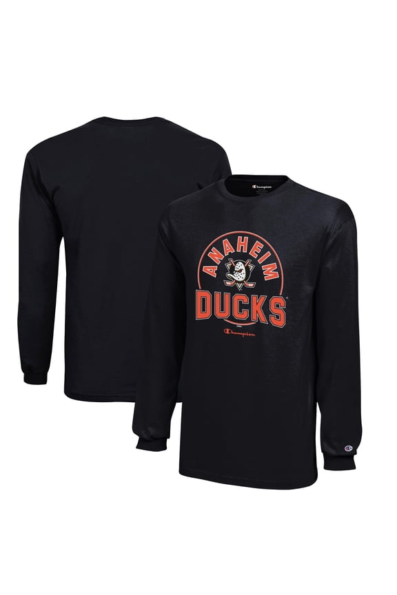 Youth Champion  Black Anaheim Ducks Long-Sleeve Jersey T-Shirt