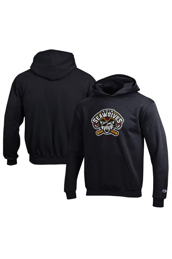 Youth Champion Black Erie SeaWolves Eco Powerblend Pullover Hoodie