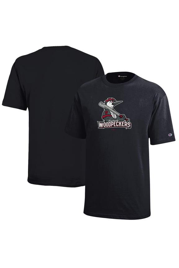Youth Champion Black Fayetteville Woodpeckers Jersey T-Shirt
