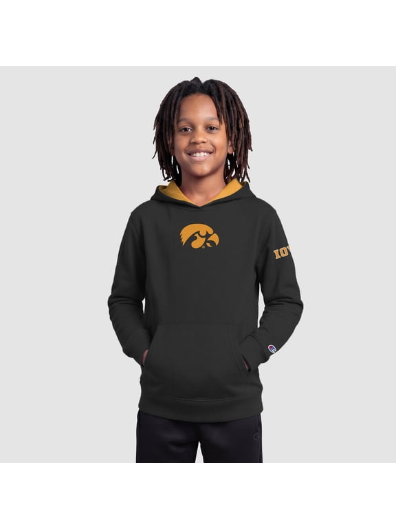 Youth Champion Black Iowa Hawkeyes Fleece Hoodie