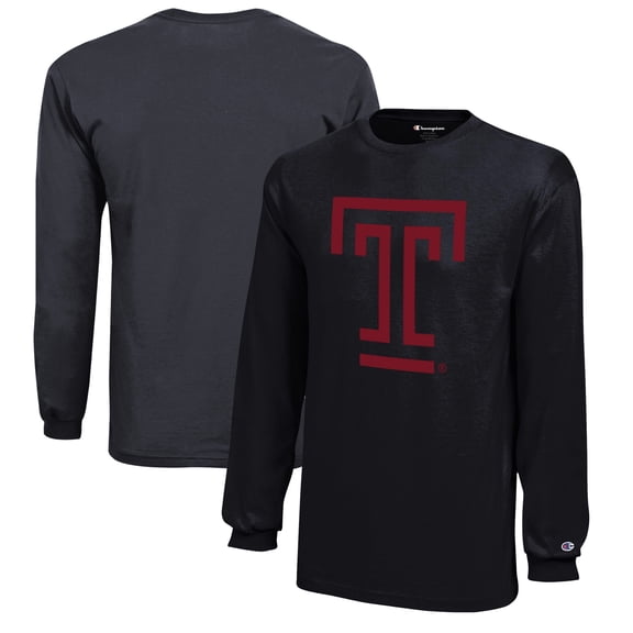 Youth Champion Black Temple Owls Jersey Long Sleeve T-Shirt