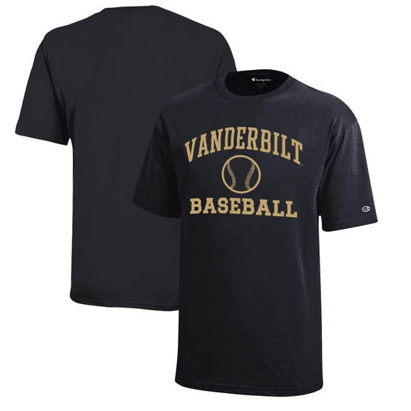 Youth Champion  Black Vanderbilt Commodores Icon Logo Baseball T-Shirt