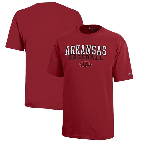 Youth Champion  Cardinal Arkansas Razorbacks Stacked Logo Baseball T-Shirt