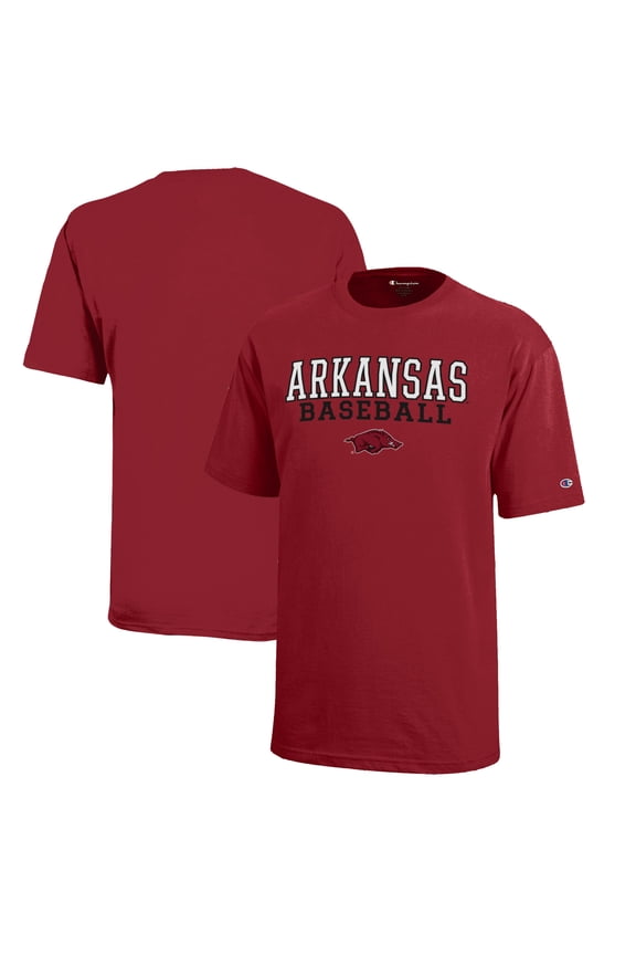 Youth Champion Cardinal Arkansas Razorbacks Stacked Logo Baseball T-Shirt