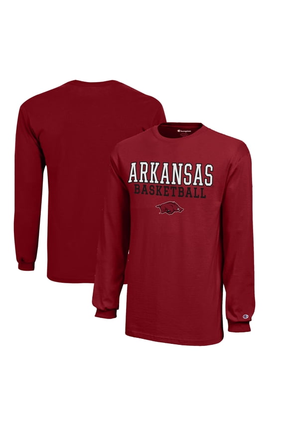 Youth Champion  Cardinal Arkansas Razorbacks Stacked Logo Long Sleeve Basketball T-Shirt