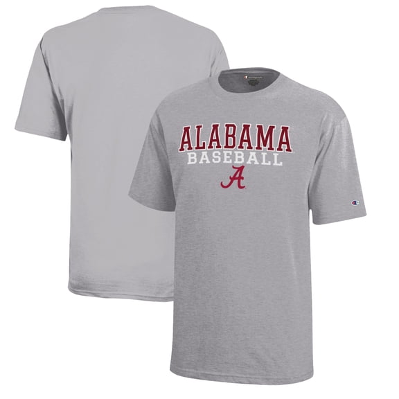 Youth Champion Gray Alabama Crimson Tide Stacked Logo Baseball T-Shirt