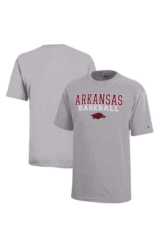 Youth Champion Gray Arkansas Razorbacks Stacked Logo Baseball T-Shirt