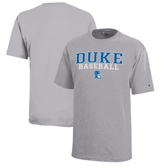 Youth Champion Gray Duke Blue Devils Stacked Logo Baseball T-Shirt