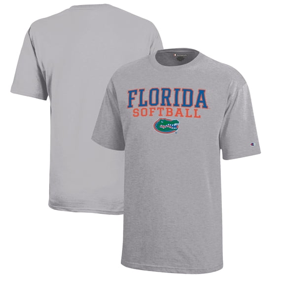 Youth Champion Gray Florida Gators Stacked Logo Softball T-Shirt