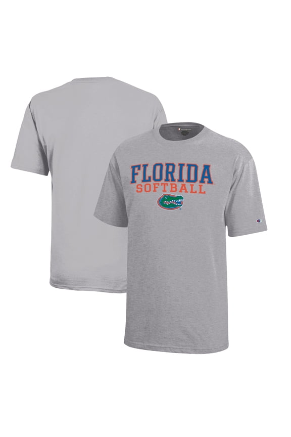 Youth Champion Gray Florida Gators Stacked Logo Softball T-Shirt