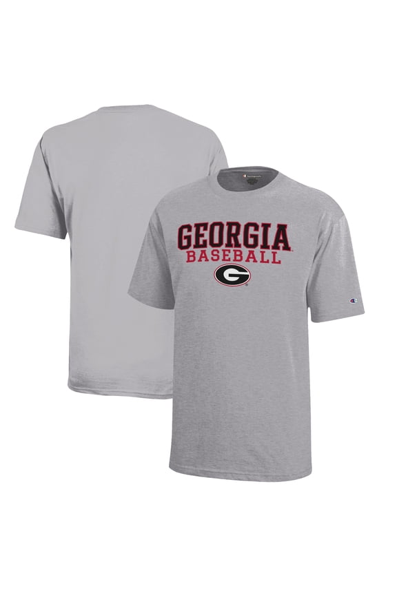 Youth Champion Gray Georgia Bulldogs Stacked Logo Baseball T-Shirt
