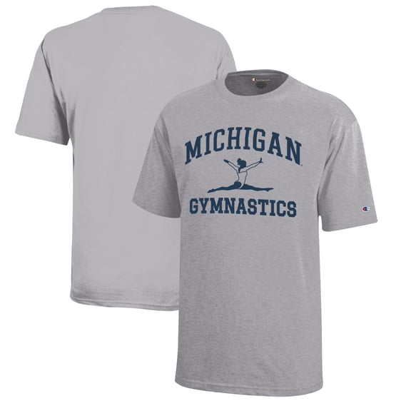 Youth Champion  Gray Michigan Wolverines Icon Logo Gymnastics T-Shirt