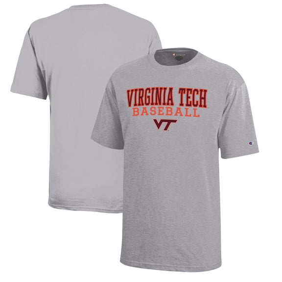 Youth Champion Gray Virginia Tech Hokies Stacked Logo Baseball T-Shirt