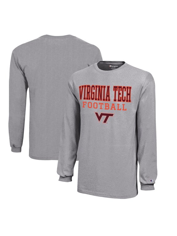 Youth Champion Gray Virginia Tech Hokies Stacked Logo Long Sleeve Football T-Shirt