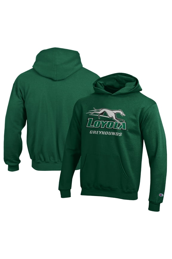Youth Champion Green Loyola Greyhounds Eco Powerblend Pullover Hoodie