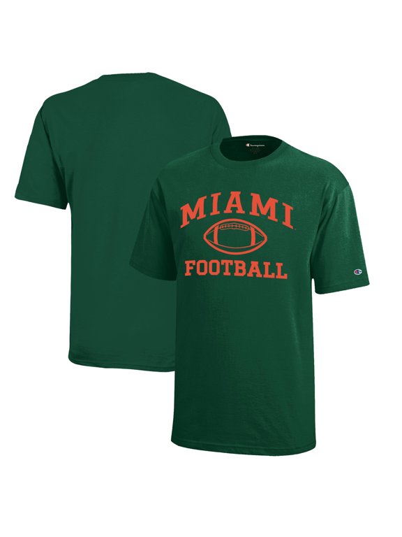 Youth Champion Green Miami Hurricanes Icon Logo Football T-Shirt