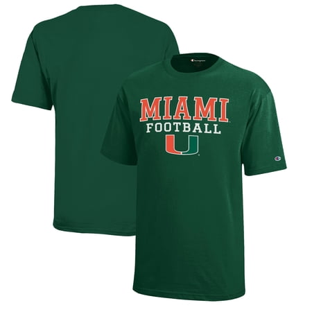 Youth Champion Green Miami Hurricanes Stacked Logo Football T-Shirt