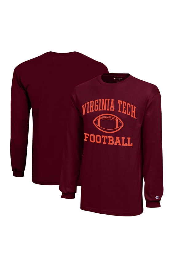 Youth Champion  Maroon Virginia Tech Hokies Icon Logo Long Sleeve Football T-Shirt