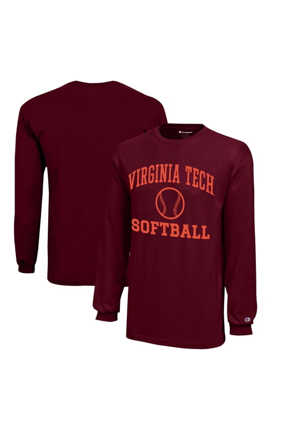 Youth Champion  Maroon Virginia Tech Hokies Icon Logo Long Sleeve Softball T-Shirt