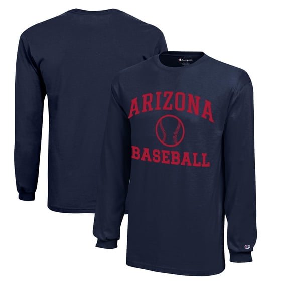 Youth Champion  Navy Arizona Wildcats Icon Logo Long Sleeve Baseball T-Shirt