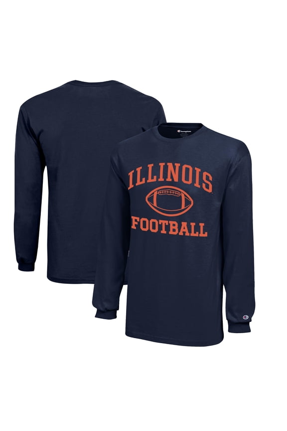 Youth Champion  Navy Illinois Fighting Illini Icon Logo Long Sleeve Football T-Shirt