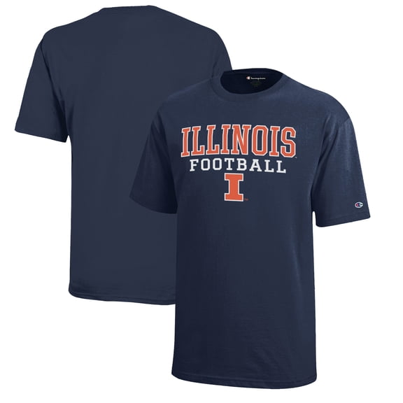 Youth Champion Navy Illinois Fighting Illini Stacked Logo Football T-Shirt