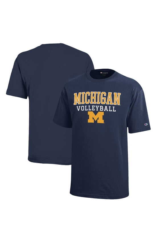 Youth Champion  Navy Michigan Wolverines Stacked Logo Volleyball T-Shirt