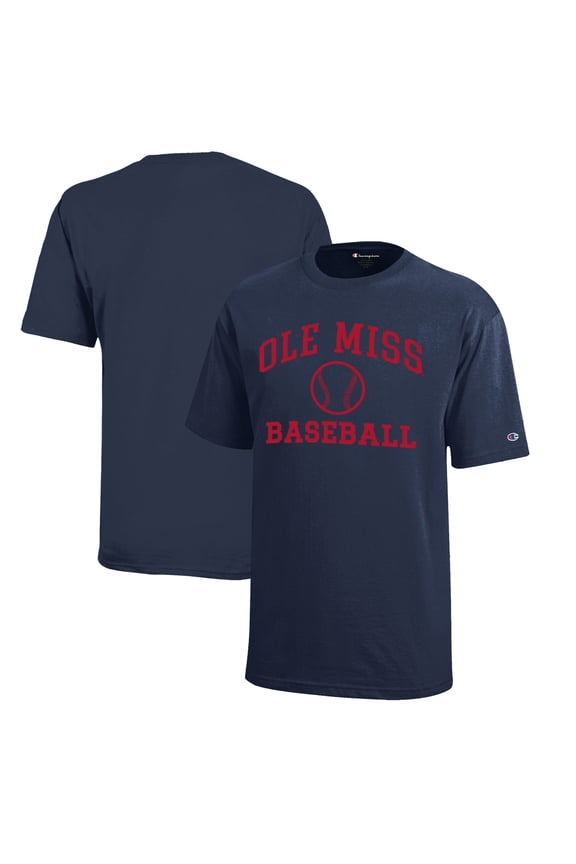 Youth Champion  Navy Ole Miss Rebels Icon Logo Baseball T-Shirt