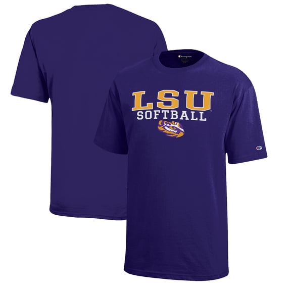 Youth Champion  Purple LSU Tigers Stacked Logo Softball T-Shirt
