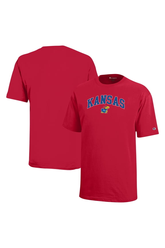 Youth Champion Red Kansas Jayhawks Arch Over Logo T-Shirt