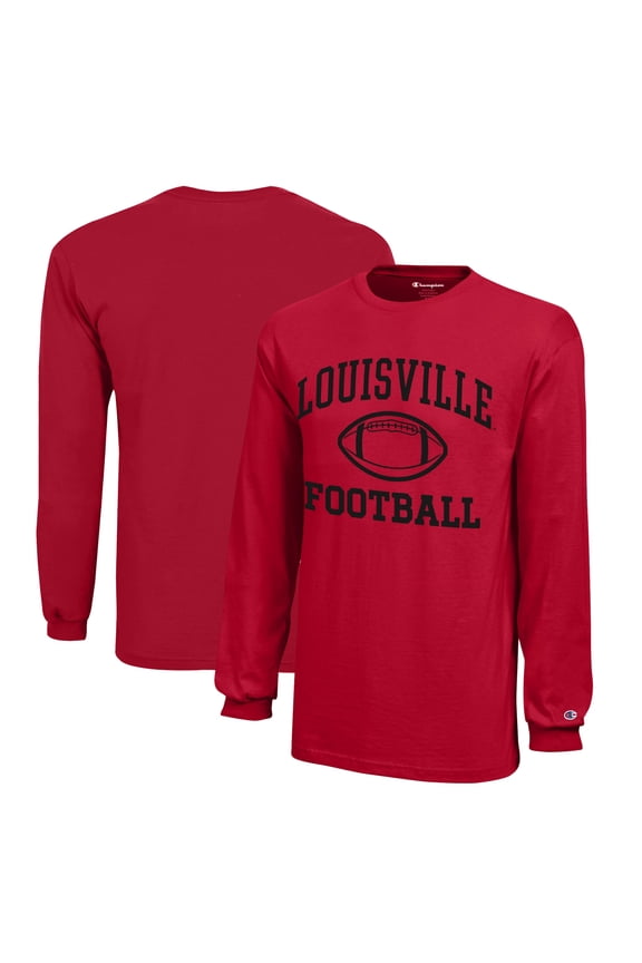Youth Champion  Red Louisville Cardinals Icon Logo Long Sleeve Football T-Shirt