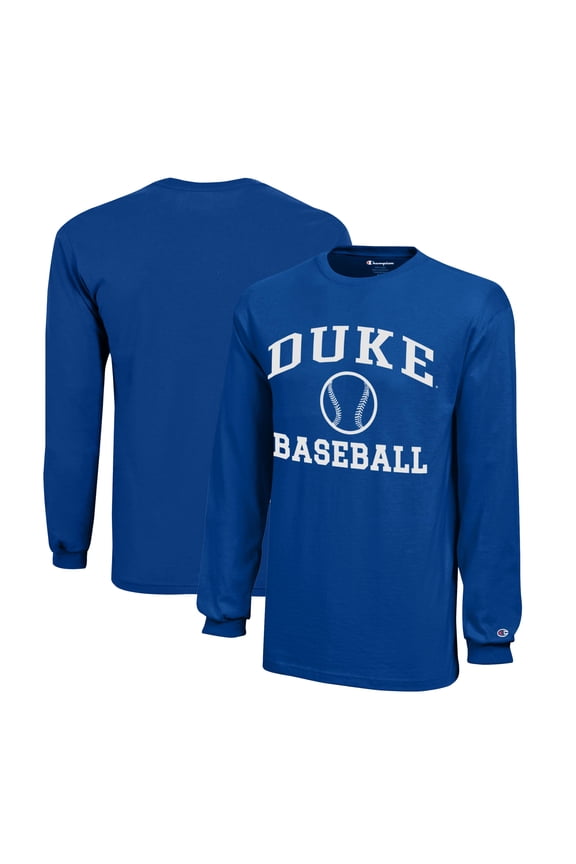 Youth Champion  Royal Duke Blue Devils Icon Logo Long Sleeve Baseball T-Shirt