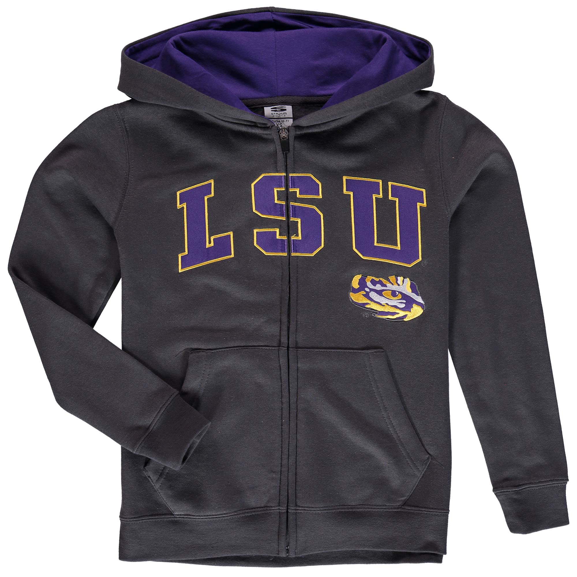 Youth Charcoal LSU Tigers Applique Arch & Logo Full-Zip Hoodie ...