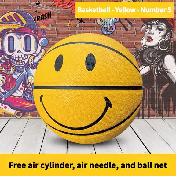 Youth Children 4-7 Professional Sports Basketball Smile Patterns Indoor Outdoor Training Competition Basketballs Birthday Gift