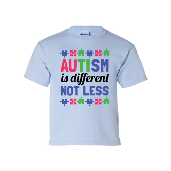 Youth Children's Unisex Autisim Awareness Different Is Not Less Short Sleeve T-shirt-Light Blue-xl