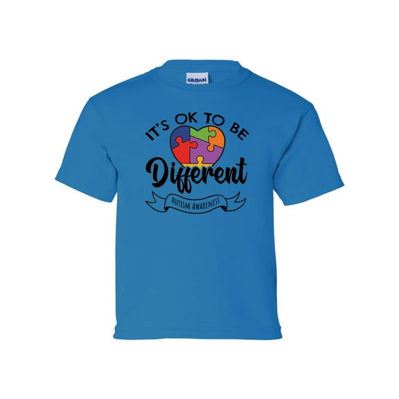 Youth Children's Unisex Autisim Awareness It's Okay To Be Different Short Sleeve T-shirt-Sapphire-large