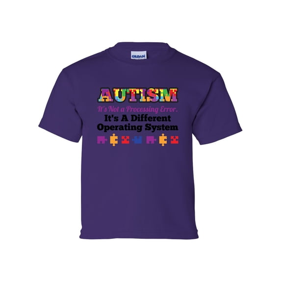 Youth Children's Unisex Autisim Awareness Not A Processing Error Short Sleeve T-shirt-Purple-small