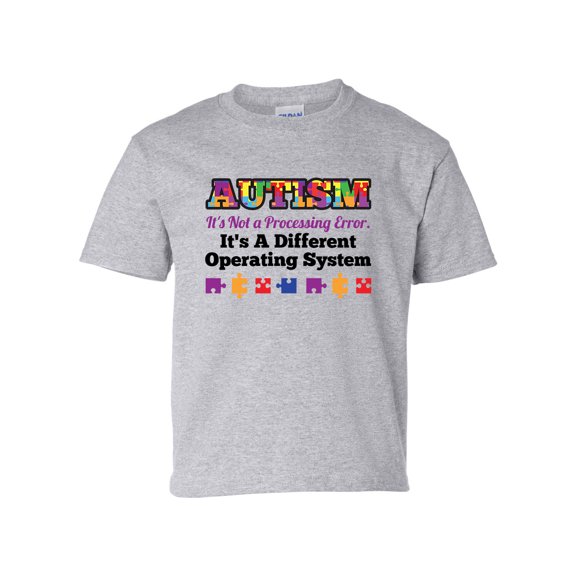 Youth Children's Unisex Autisim Awareness Not A Processing Error Short Sleeve T-shirt-Sports Grey-large