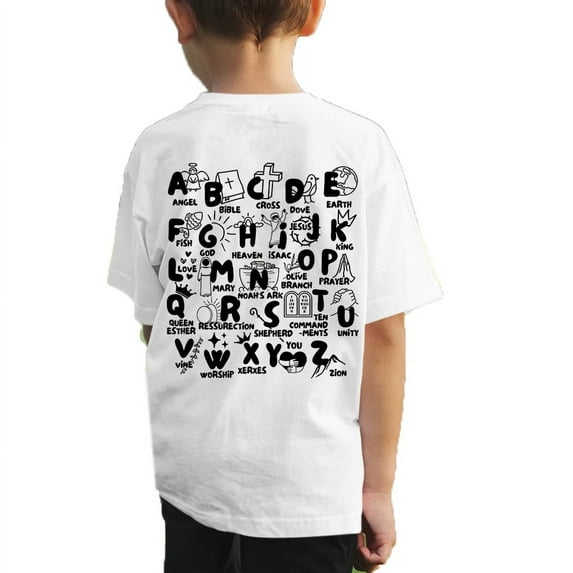 Youth Christian Tshirt Unisex Bible Alphabet KIngdom Kids Short Sleeve T-shirt Graphic Tee-White-large