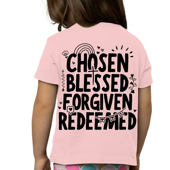 Youth Christian Tshirt Unisex Chosen Blessed Forgiven Redeemed KIngdom Kids Short Sleeve T-shirt Graphic Tee-PInk-large