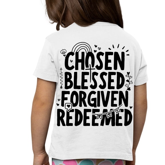 Youth Christian Tshirt Unisex Chosen Blessed Forgiven Redeemed KIngdom Kids Short Sleeve T-shirt Graphic Tee-White-xl