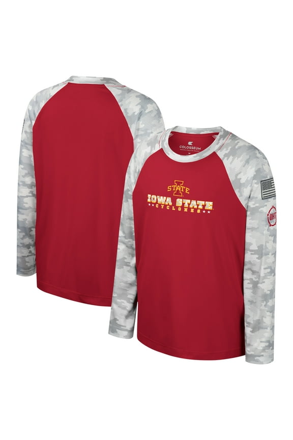 Youth Colosseum Cardinal/Camo Iowa State Cyclones OHT Military Appreciation Dark Star Raglan Long Sleeve T-Shirt